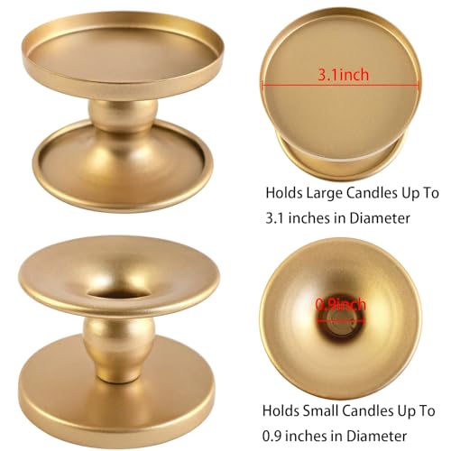 Auerllcy Reversible Gold Candle Holders Set of 2 for Pillar & Taper Candles