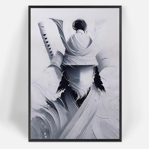 Minimalist Abstract Samurai Canvas Poster - Black & White Wall Art
