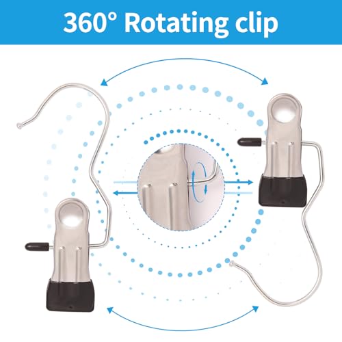 30-Pack Heavy Duty Stainless Steel Laundry Clips - 360° Rotating Hooks, Black