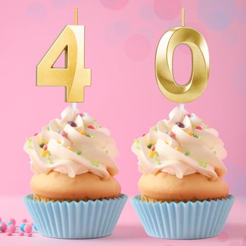 Gold Number 40 Birthday Candles for Cake | Milestone Celebration