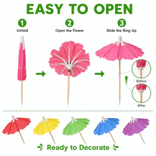 144 Assorted Hibiscus Paper Drink Umbrellas for Cocktails & Desserts