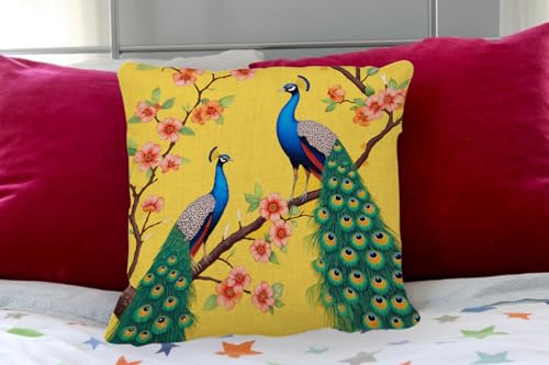 Peacock Watercolor Throw Pillow Cover 18x18 - Cotton Linen