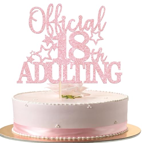 Official Adulting 18th Birthday Cake Topper Light Pink Glitter