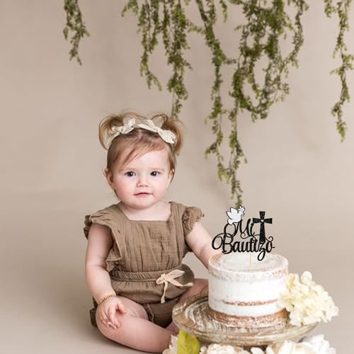 Spanish Mi Bautizo Cake Topper - Glitter Cross Decoration