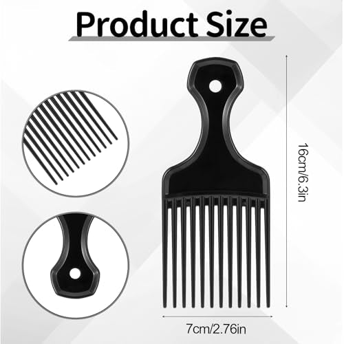 Qulkws 2 Piece Plastic Afro Hair Pick Comb Black Wide Tooth Detangling Lift