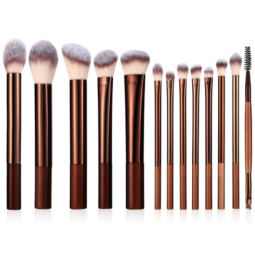 13-Piece Brown Professional Makeup Brush Set with Synthetic Bristles