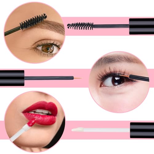 ZNBSIXP 6PCS Empty Mascara, Eyeliner and Lip Gloss Tubes Set, 10ml DIY Cosmetic Containers with Rubber Inserts, Black