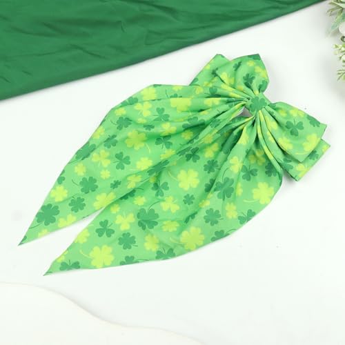 St. Patrick's Day Large Green Shamrock Bow Hair Clip Satin Barrette