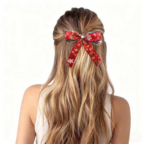 MMBALLON 2 PCS Christmas Red Hair Bow Clips for Girls and Women