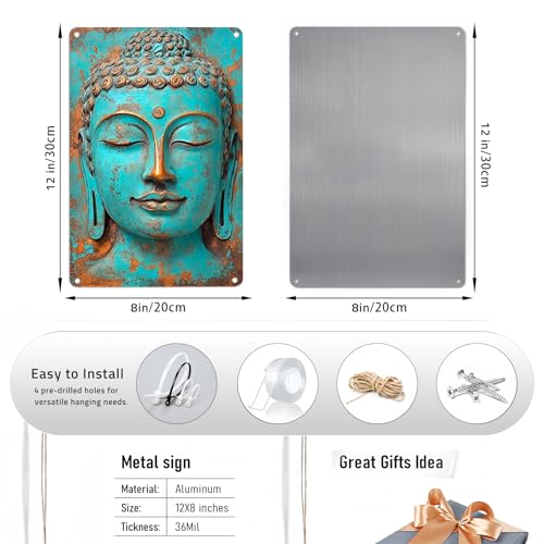 Turquoise Buddha Metal Wall Art - 8x12 Aluminum Zen Decor