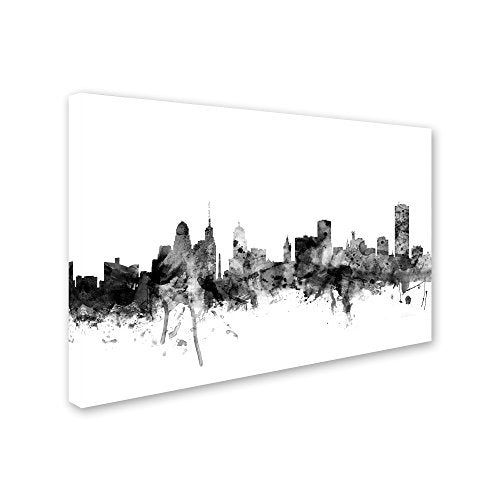 Trademark Fine Art Buffalo New York Skyline B&W by Michael Tompsett, 12x19-Inch