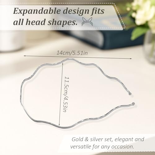 Ceemiaa Wave Metal Headbands 2-Pack - Gold & Silver Non-Slip Hair Accessories