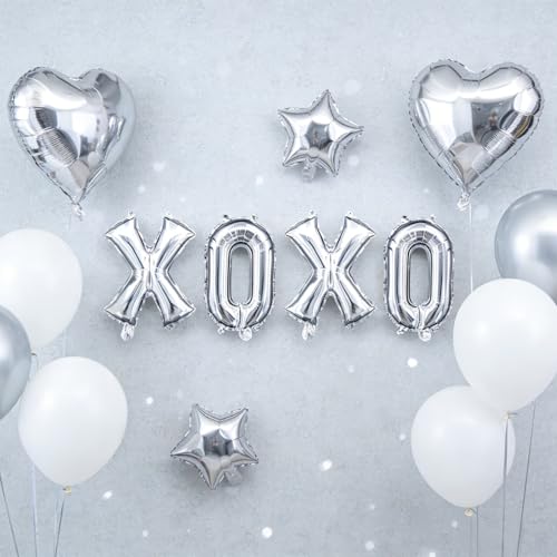 16 Inch Silver XOXO Mylar Balloons for Valentine's Day Decor