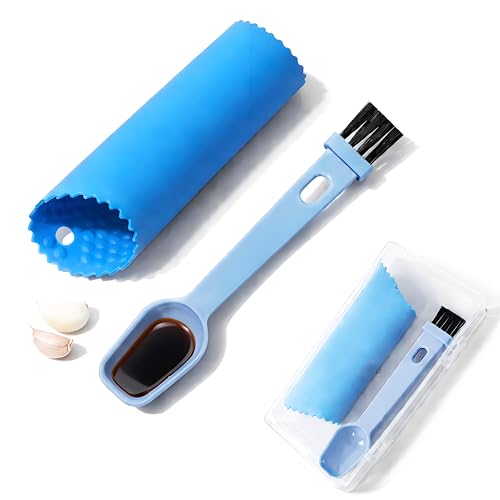 Silicone Garlic Peeler and Measuring Spoon Set - 2-in-1 Kitchen Gadget