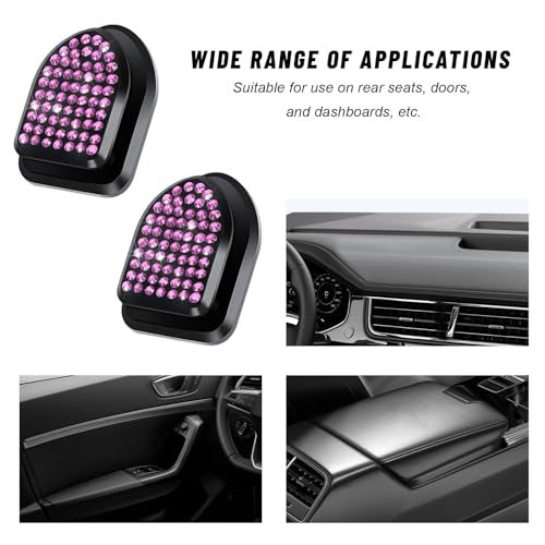 4PCS Rhinestone Car Dashboard Hooks, Adhesive Mini Organizers - Pink