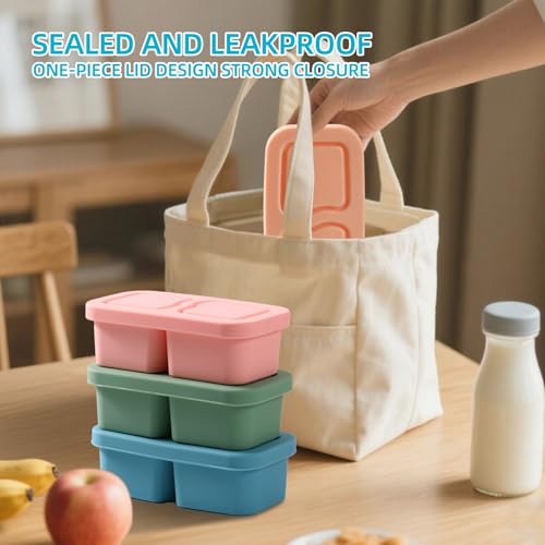 UCBAT 2 Pack Silicone Snack Containers with Lids - Pink & Green | Double Compartment Food Storage, Leakproof & Reusable