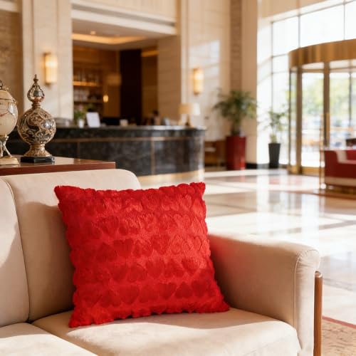 Valentines Day Red Faux Fur Throw Pillow Covers 18x18, Set of 2