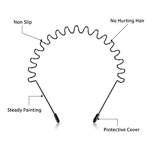WILLBOND 3 Pack Metal Hair Band Non Slip Wavy Spring Headbands for Men Women