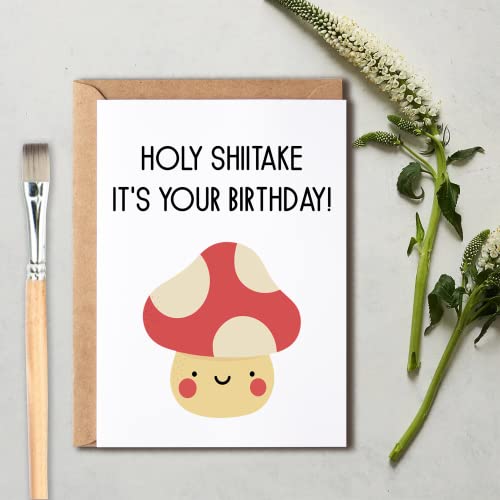 Holy Shiitake Birthday Card - Funny Mushroom Pun 5x7 Card