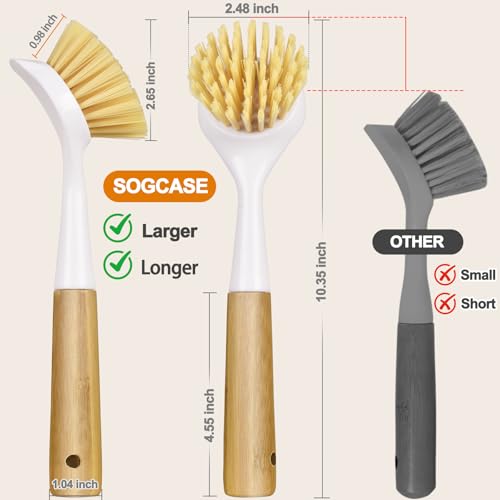 SOGCASE Bamboo Dish Brush Set with Built-in Scraper, 2 Pack