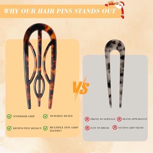 Glaudmeiss 4PCS French Hair Pins - Tortoise Shell U Shaped Hair Styling Pins for Updos and Buns