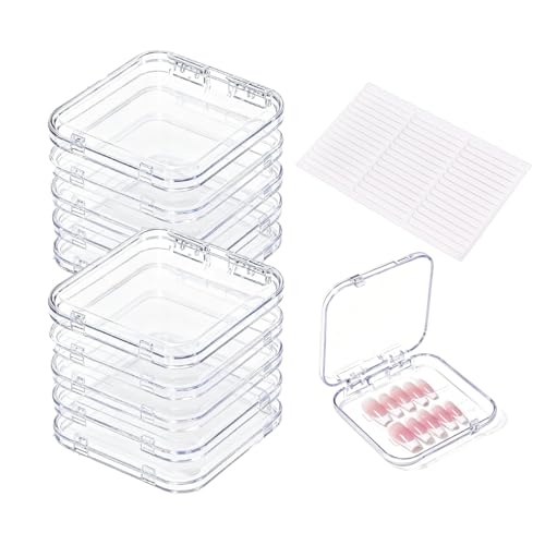 10 Clear Press-On Nail Storage Boxes with Adhesive Strips