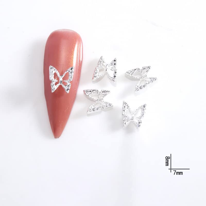 Silver Butterfly Nail Charms 50 Pcs 3D Alloy Nail Art Jewels