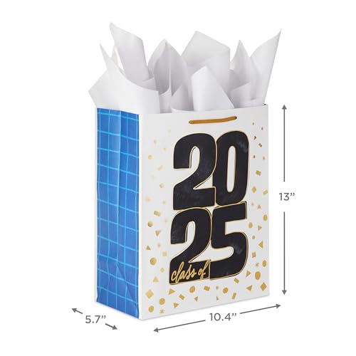 Large White Graduation Gift Bag with Tissue Paper - Class of 2025