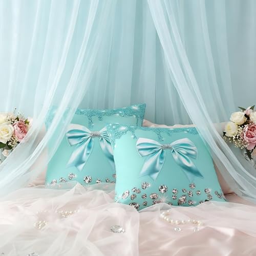Erosebridal Teal Bowknot Throw Pillow Covers, 18x18 Inch Square Set of 2