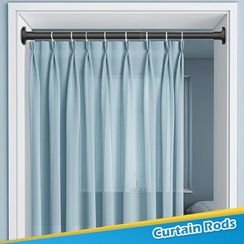 Adjustable Black Tension Rod 18-28 Inch - No Drill Spring Curtain Rod