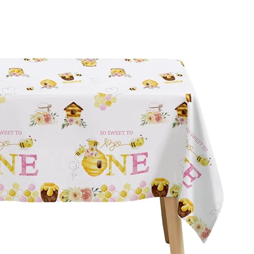Bee 1st Birthday Party Tablecloth - Pink & Yellow Disposable Covers, 3 Pack