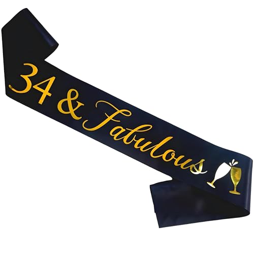 34 & Fabulous Sash - Black and Gold Birthday Accessory