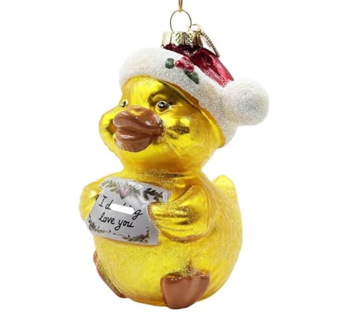 Funny Christmas Ornament - Glass Duck with Santa Hat & Witty Love Sign
