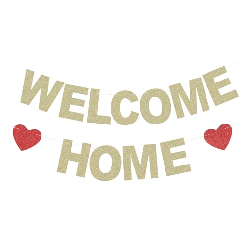 Welcome Home Glitter Paper Banner Sign for Housewarming Party - Gold