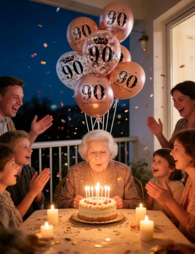 90th Birthday Balloons Decorations Set - Rose Gold 90 Latex Balloons (24 Pcs)