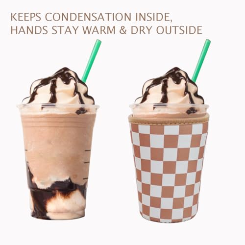 Haevola Checkered Set Reusable Insulated Neoprene Cup Sleeves for Cold Beverages, 22-24 oz