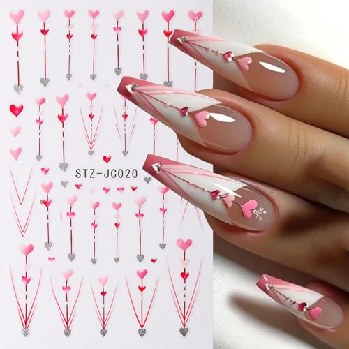 Valentines Nail Stickers 6 Sheets Self-Adhesive Red Heart Decals