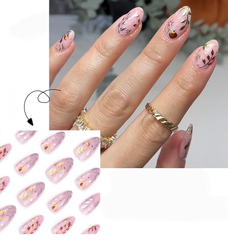 Quezadyl Fall Pumpkin Press-On Nails - Short Almond Acrylic Fake Nails