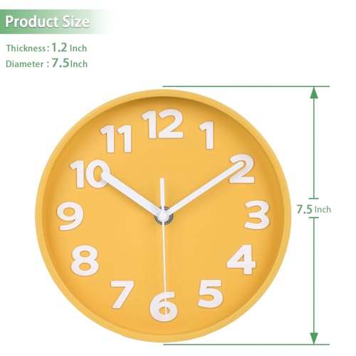 8-Inch Yellow Modern Wall Clock – Silent, 3D Large Numbers, Desk & Wall Use