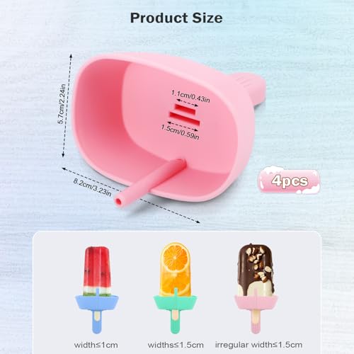 Silicone Drip-Free Popsicle Holders for Kids - 4 Pack with Straw