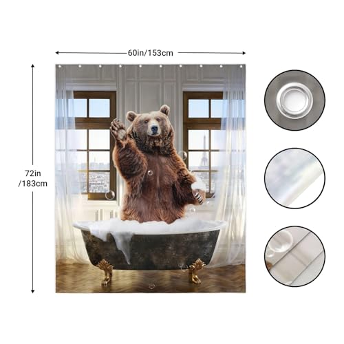GKMAOLT Funny Bear Shower Curtain 60x72 Inches with 12 Hooks Waterproof Fabric