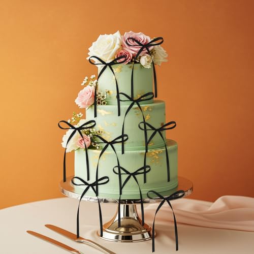 30 PCS Black Satin Ribbon Bow Cake Toppers, Pre-Tied Coquette Aesthetic Cupcake Decorations for Weddings and Birthdays