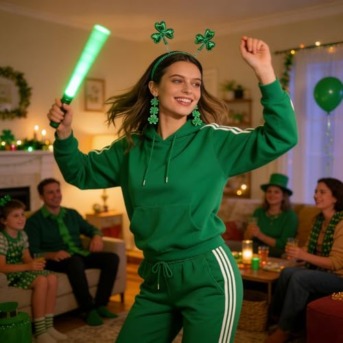 St. Patrick's Day Headband and Earrings Set - Green Glitter Shamrock