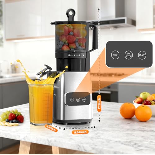 Cold Press Juicer, 5.4'' Wide Feed Chute Juicer Machines, Slow Masticating Juicer for Whole Vegetables & Fruits Easy to Clean ＆ Operate, Juice Extractor Machine High Juice Yield
