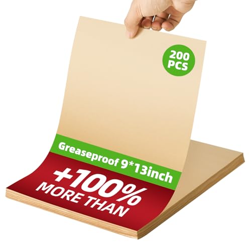 Jazb Pre-Cut Parchment Paper Sheets, 200 Pcs, 9x13 Inches - Non-Stick for Baking & Grilling