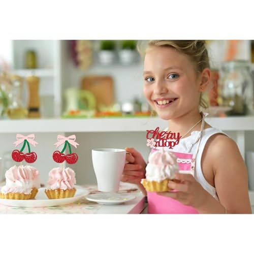 24 Pack She's the Cherry On Top Cupcake Toppers - Glitter Cake Picks