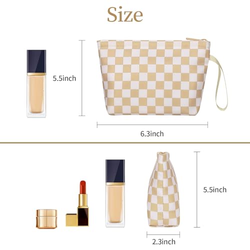 Ethereal Small Checked Travel Makeup Bag with Brush Holder