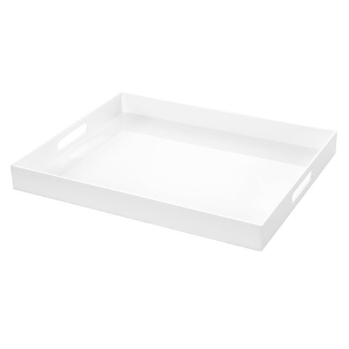White Rectangular 16x20 Inches Acrylic Ottoman Tray Decorative Serving Tray with Cutout Handles Organizer Tray on Coffee Table Countertop Big Breakfast Bed Tray Living Room Appetizer Serving Food