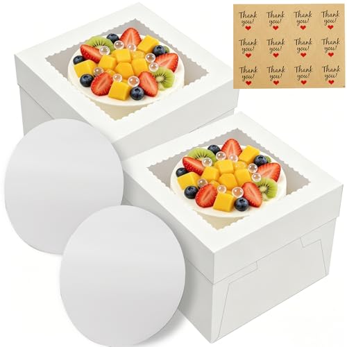 12x12x8 Inch Cake Boxes with Window - 2 Pack Cake Carrier