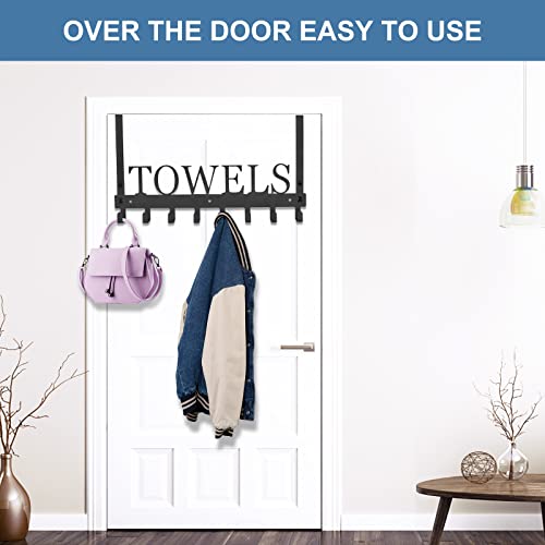 Azmoncy Black Over The Door Towel Rack with 8 Hooks - Heavy Duty Space Saver